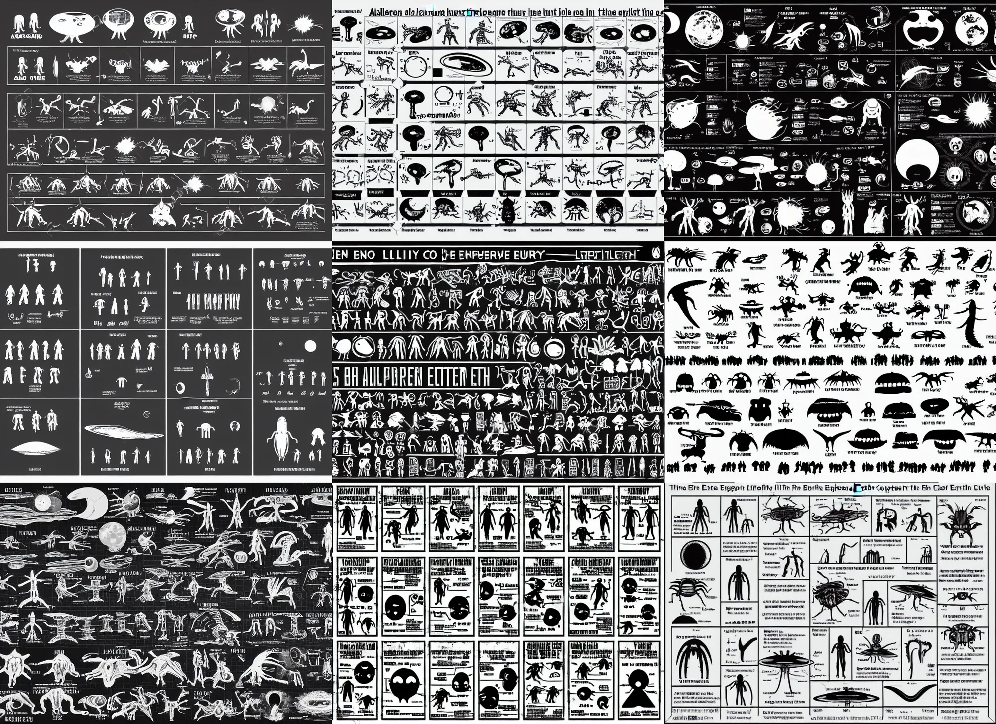 Prompt: alien explanatory chart to understand life on earth, informative guide, by bauhaus sprite sheet, b & w, vector