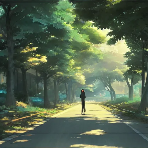 Image similar to The Road to School, Anime concept art by Makoto Shinkai