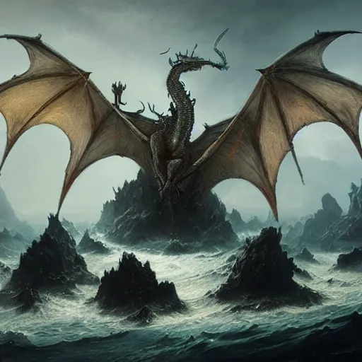 Image similar to A seven-headed dragon with ten horns coming out of the sea, well defined image , digital Art, Greg rutkowski, Trending artstation, cinematographic, hyperrealistic