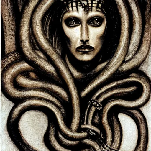 Image similar to Medusa by H.R. Giger. Portrait