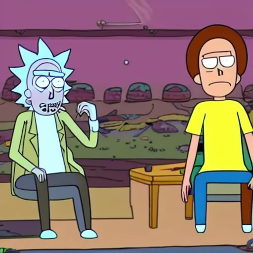 Prompt: Rick and Morty playing videogames with jesus