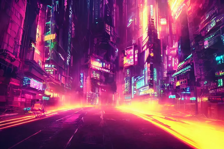 Image similar to artwork of bright cyberpunk glow, epic mysterious surrealism, digital matte painting in the style of liam wong