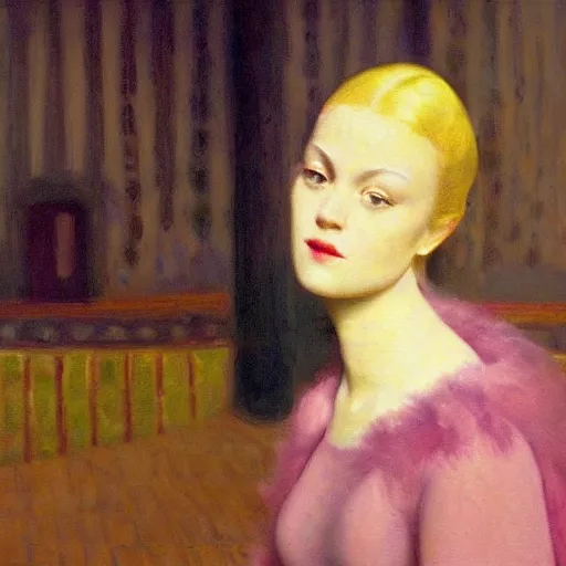 Image similar to a beautiful girl's face made of ivory and gold filigree, film still by edward hopper, by Bosch, by klimt, art noveau, highly detailed, strong lights, liminal, eerie, Bright pastel colors