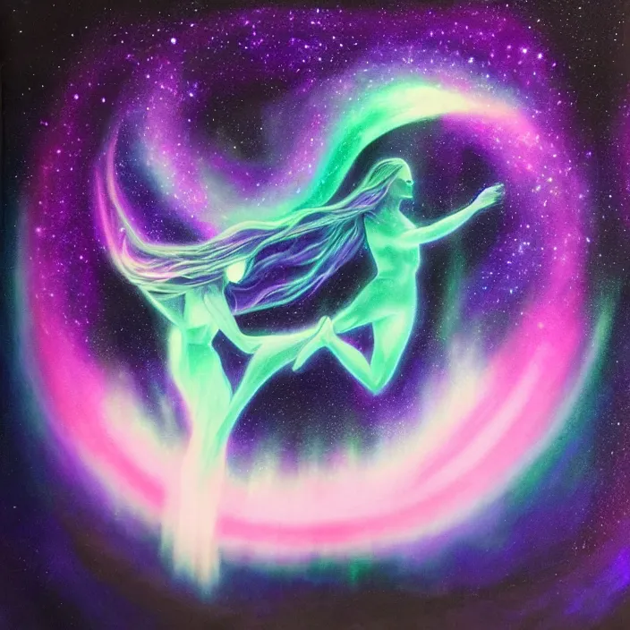 Image similar to the rise of the divine feminine energy, dark negative space, bioluminescent light surrounding the energy, aurora in the universe, cosmos, divine power energy, light force, hyper - realistic, highly detailed, mystical, sharp focus, realistic, sci - fi, the awakening of the divine energy