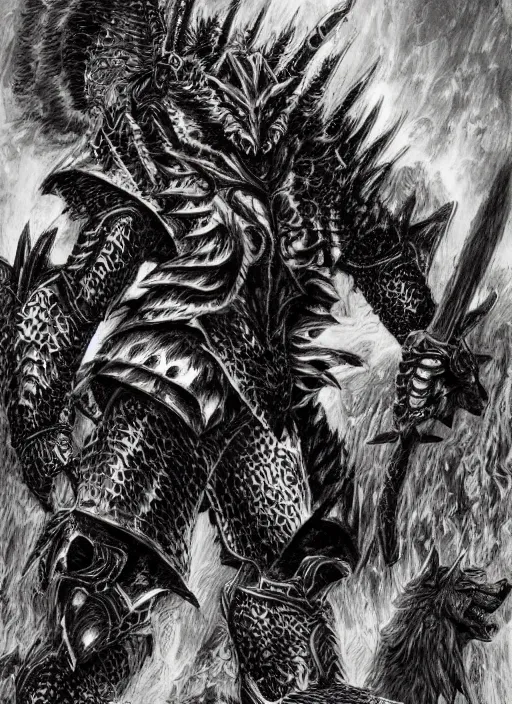 Image similar to demon wolf armored knight by kentaro miura