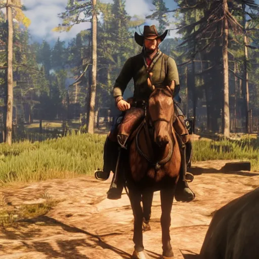 Image similar to A still of Arthur Morgan from Red Dead Redemption 2 in The Legend of Zelda: Breath of the Wild