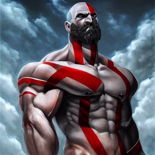 Image similar to the god of war on mount olympus, heroic pose, epic, fantastic, realistic, detailed, by artgerm