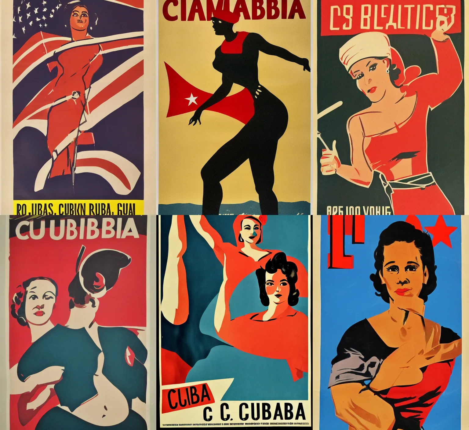 Prompt: 1960 vintage Cuban revolution propaganda poster featuring a very strong woman