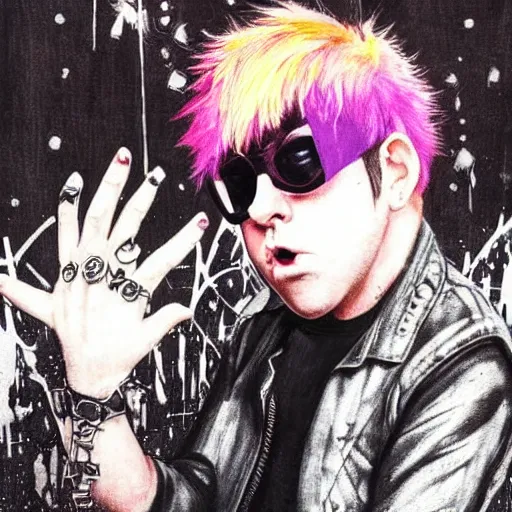 Prompt: punk elton john, profile picture, grunge fashion, reflection, cute artwork, inspired by made in abyss, gothic style