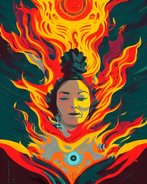 Prompt: priestess in a chaotic storm of liquid smoke, portrait, by petros afshar, ross tran, tom whalen, peter mohrbacher, bubbly fiery cosmic scenery, radiant light