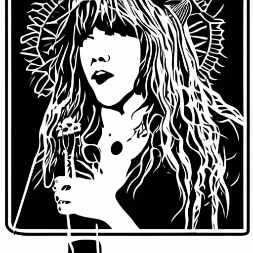 Image similar to stevie nicks playing guitar and singing, sticker - art, svg vector, adobe - illustrator