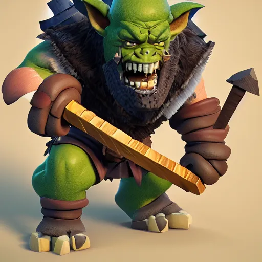 Prompt: barbarian goblin hybrid, clash royale, clash of clans, barbarian goblin hybrid clash of clans, clash royale, concept art, octane render, unreal engine 5, highly detailed, high quality, 8 k, soft lighting, realistic face, path traced