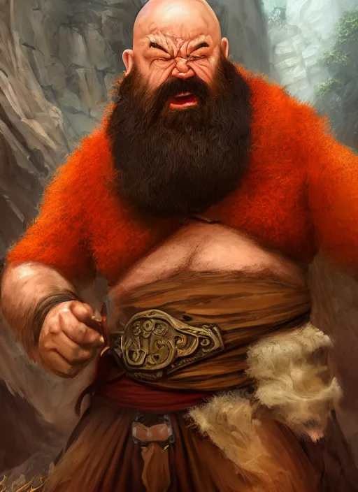 Prompt: Angry Dwarven Monk, Bald, Red Beard, Jumping, Ivan Aivakovsky, Boris Vallejo, epic fantasy character art, D&D Concept Art, full length, Realistic, Regal, Refined, Detailed Digital Art, Oil Paining, Exquisite detail, post-processing, masterpiece, Cinematic Lighting, Unreal Engine, 8k, HD