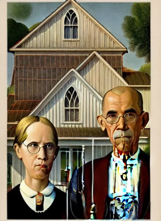 Image similar to obama in american gothic by grant wood