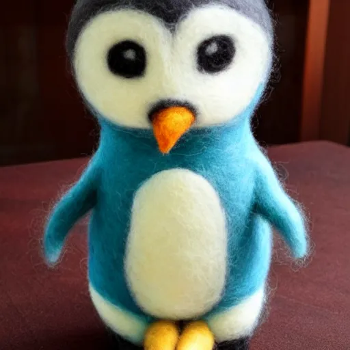 Image similar to a huge needle felted penguin, needle felting art.