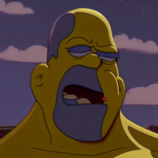 Image similar to CG Homer Simpson as Thanos, cinematic, 4K