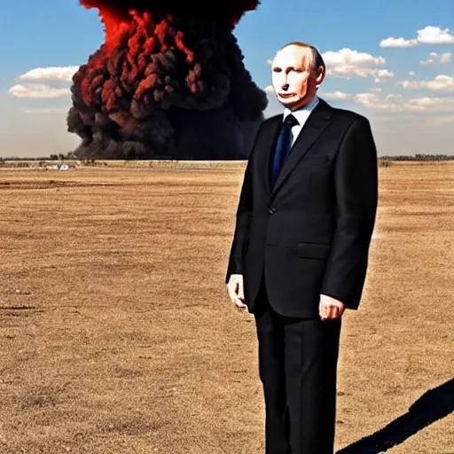 Image similar to putin standing next to nuclear explosion