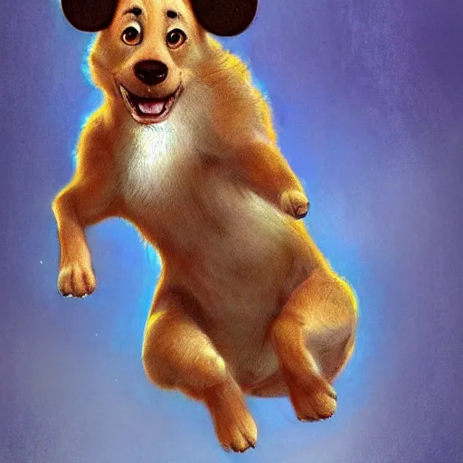 Prompt: A dog jumping , artwork by Aaron Blaise, disney, art station