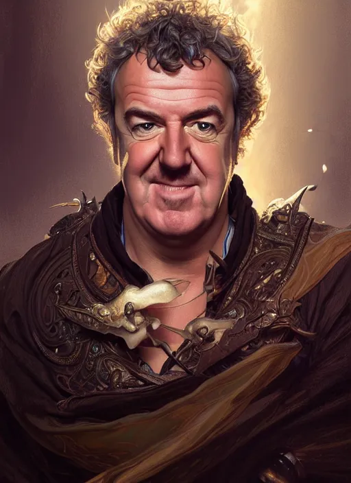 Image similar to portrait of jeremy clarkson, d & d, fantasy, intricate, elegant, highly detailed, digital painting, artstation, concept art, smooth, sharp focus, illustration, art by artgerm and greg rutkowski and alphonse mucha