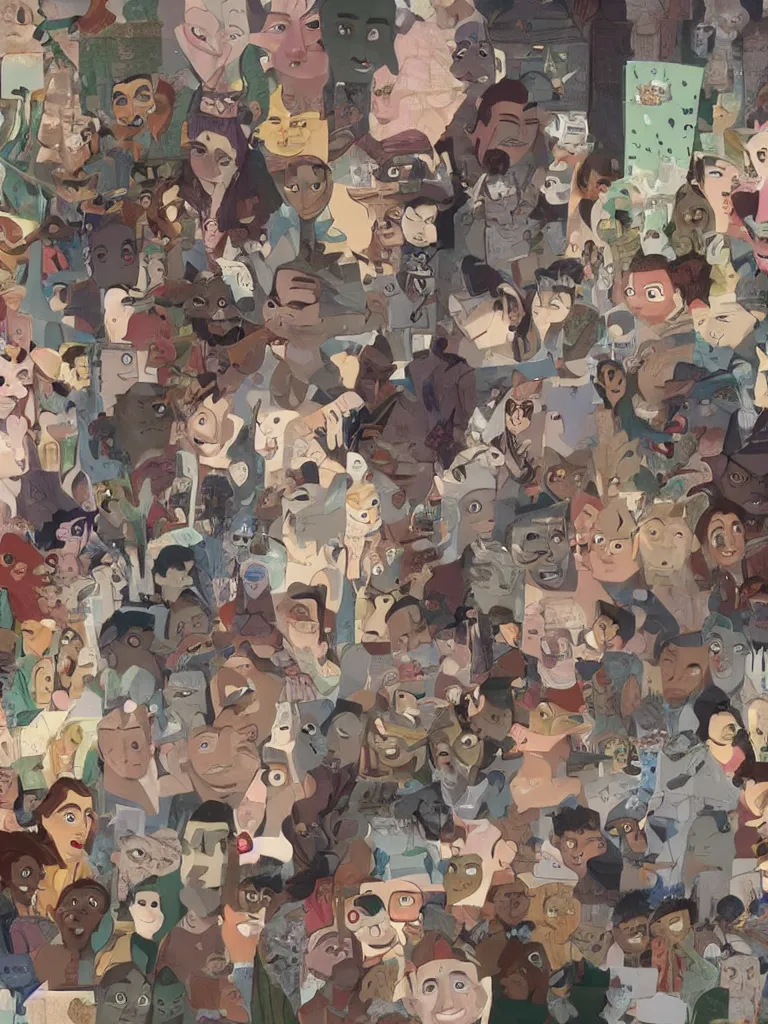 Image similar to thousand faces packed together by disney concept artists, blunt borders, rule of thirds