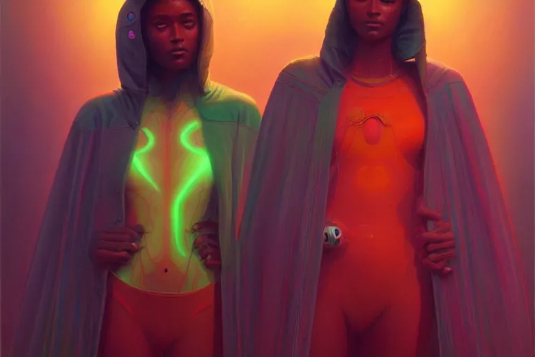 Image similar to patron saint of 🛸🌈👩🏾, futuristic clothing, neon god of city character portrait, in the style of moebius, tom bagshaw, and waterhouse, cinematic lighting, beautiful, elegant, oil painting,