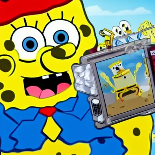 Image similar to spongebob playing games on computer, dslr photo, high detail, no noise