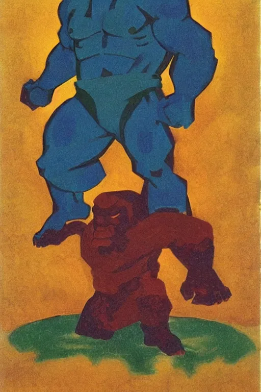 Image similar to hulk, marvel, artwork by nicholas roerich,