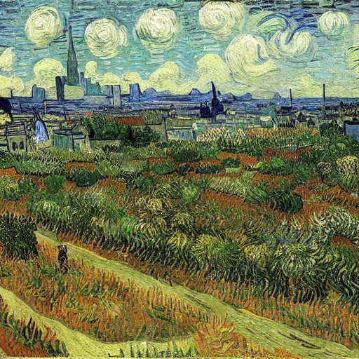 Image similar to a city full of various plants, Vincent Van Gogh,