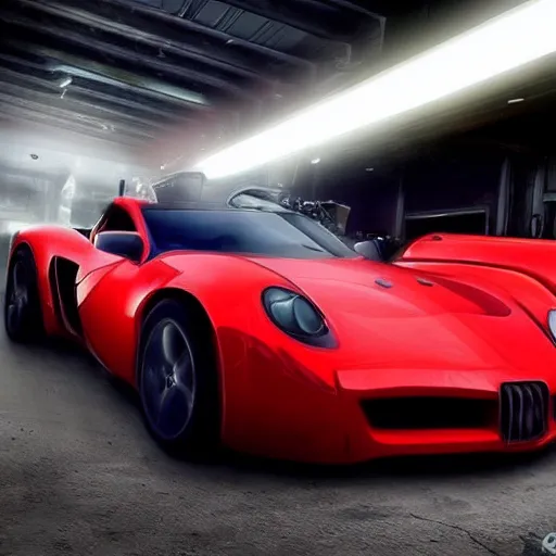 Prompt: photorealistic picture from car garage, city car, need for speed most wanted art style