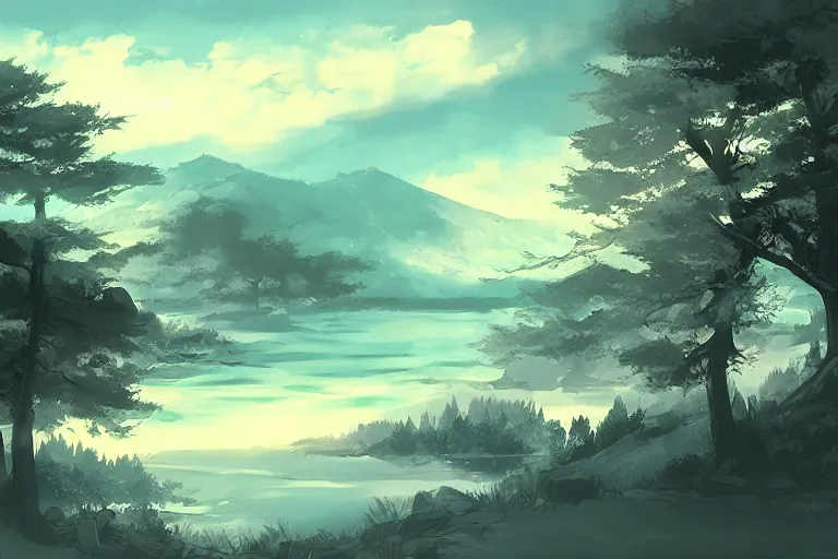 Image similar to mystical scenery , by Sakimori, digital art, pixiv scenery art