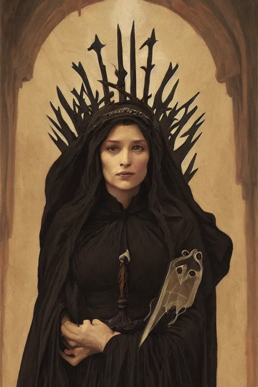 Image similar to old witch queen game of thrones, bouguereau