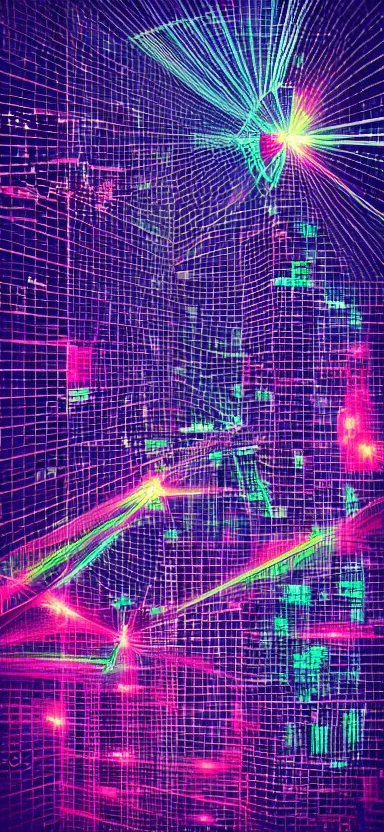 Prompt: “ city of lasers, digital art ”