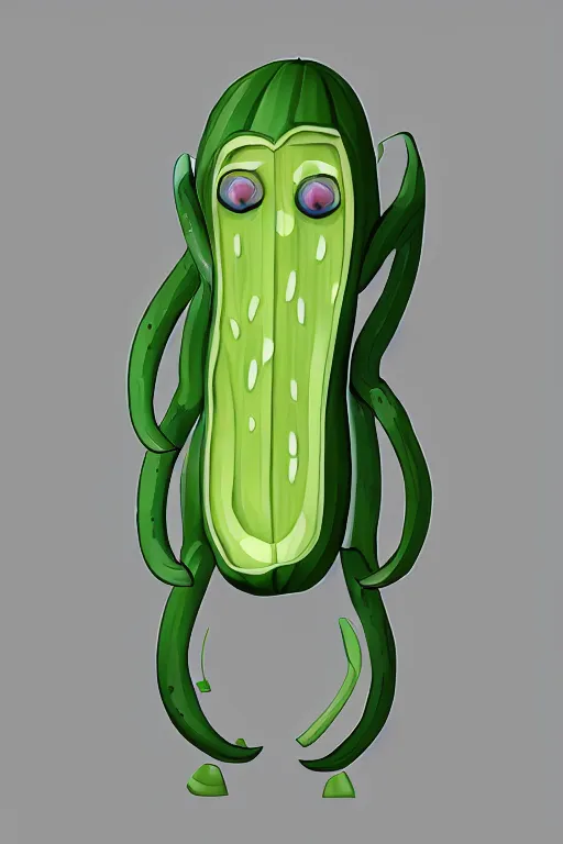Prompt: cucumber humanoid figure, symmetrical, highly detailed, digital art, sharp focus, trending on art station, anime art style