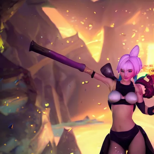 Image similar to still of pretty Riven (League of Legends) in KDA music video. 3d render, octane render, game art, realistic, highly detailed, trending on artstation, 4k, trending on artstation, pixar, cgsociety, unreal engine 5, redshift render, trending on artstation, blender, behance, cg