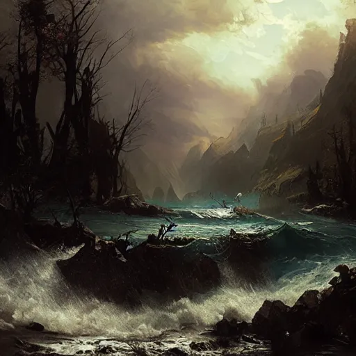 Prompt: an eerie whirlpool, matte painting, fantasy art, by greg rutkowski, by andreas achenbach,