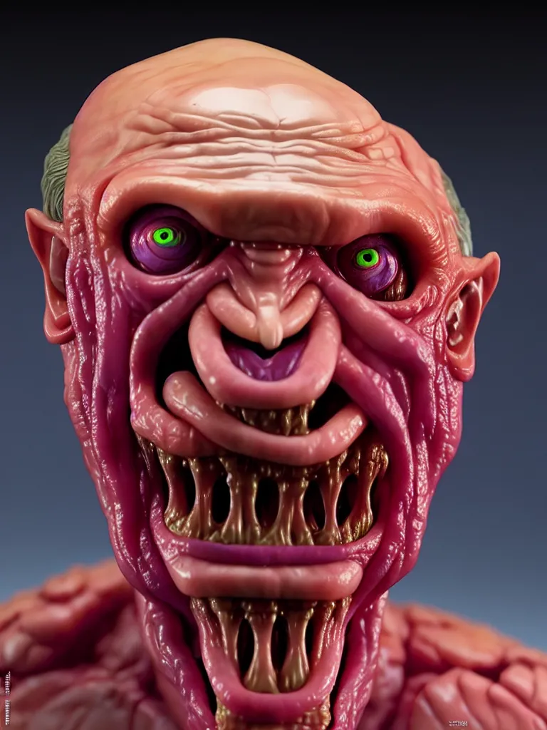 Prompt: hyperrealistic rendering, fat smooth cronenberg flesh monster vladimir putin by donato giancola and greg rutkowski and wayne barlow and zdzisław beksinski, eyeballs, product photography, action figure, sofubi, studio lighting, colored gels, colored background