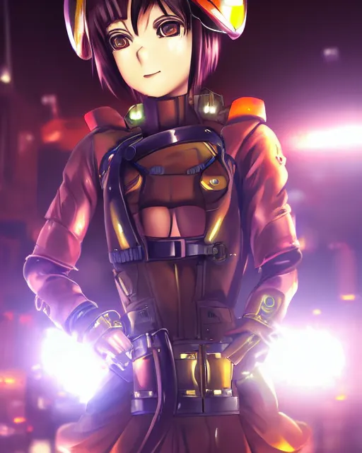 Image similar to full body portrait of anime girl in mechanic armor in night tokyo by makoto sinkai, perfect face, fine details