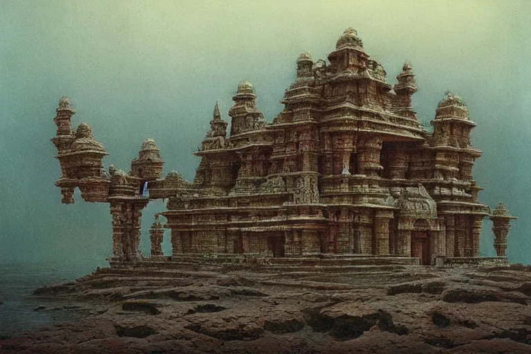 Image similar to photography of an archipelago of never seen before ancient indian temple. ofinspiring science fiction, intricate, elegant, uplifting, inspirational, highly detailed by beksinski and simon stalenhag