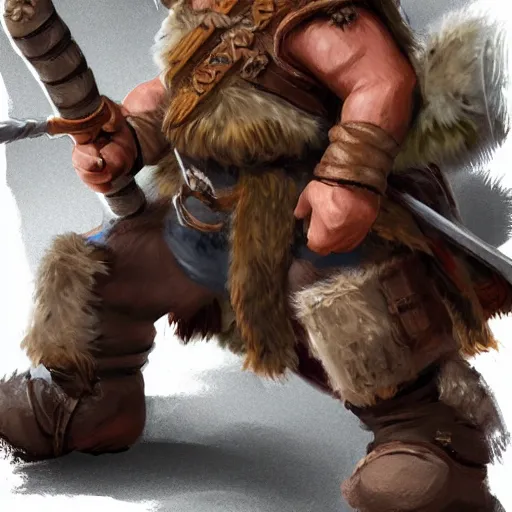 Prompt: male halfling barbarian-rogue, dungeons and dragons, amazing detail, character concept art, illustration, fantasy, 4k