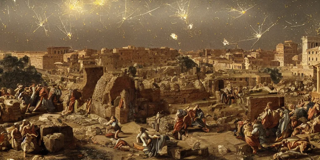 Prompt: meteorites falling from the sky on ancient rome