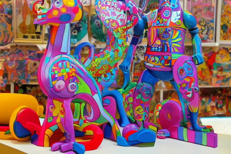 Image similar to cartoon psychedelic sculpture toy on display