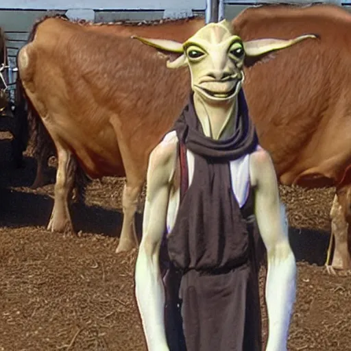 Image similar to jar jar binks working on his dairy farm