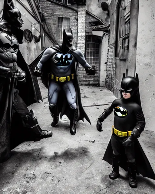 Image similar to happy batman beating up children in an alleyway, hd photography