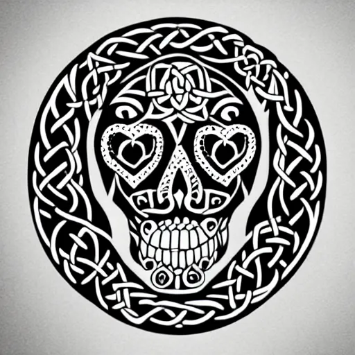 Prompt: a small vector tattoo design. celtic sugar skull.