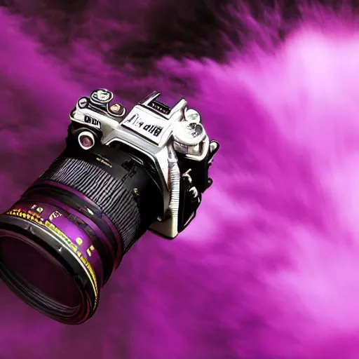 Prompt: Photo of a purple tornado Nikon camera