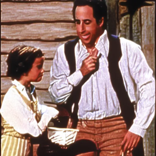 Prompt: Jerry Seinfeld in little house on the prairie movie still