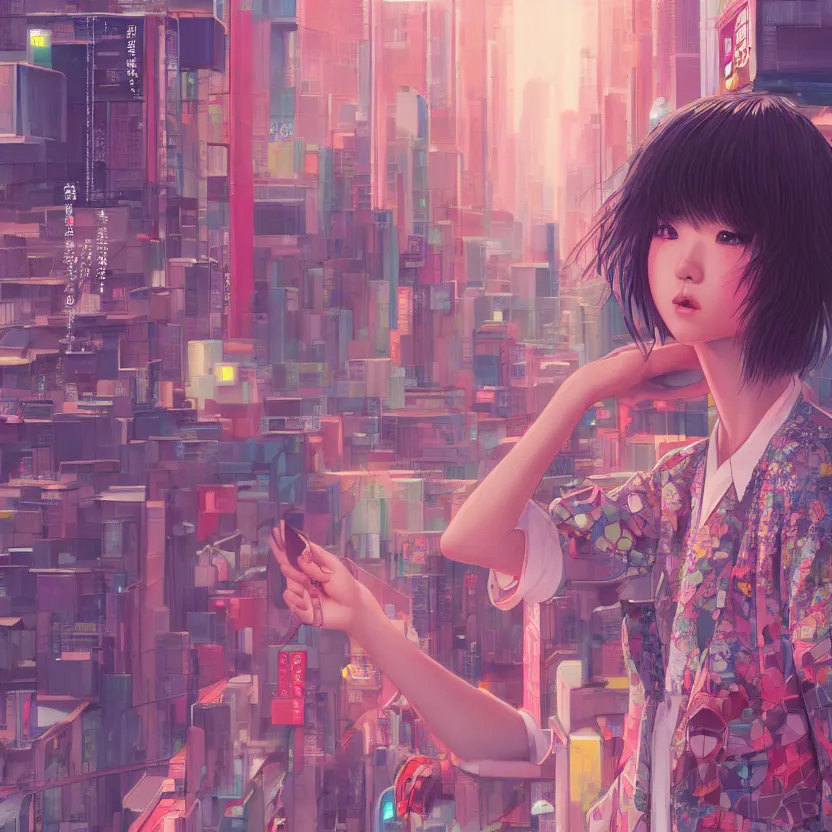 Image similar to 1 9 8 0 s japanese girl in a city pop city, hyper detailed, 8 k, trending, in artstation, digital painting, studio quality, cryengine, character design, smooth, sharp focus