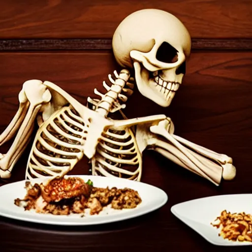 Image similar to Skeleton eating at Outback Steakhouse