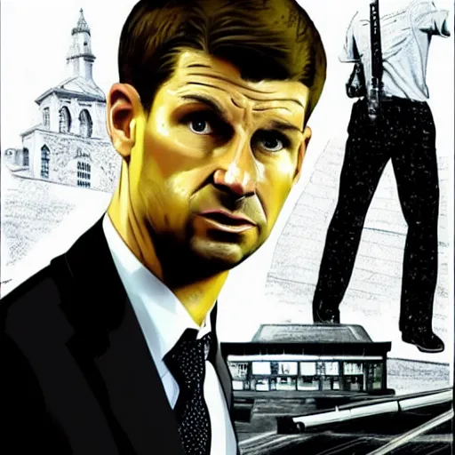 Image similar to steven gerrard as a hitman, realistic, highly detailed,