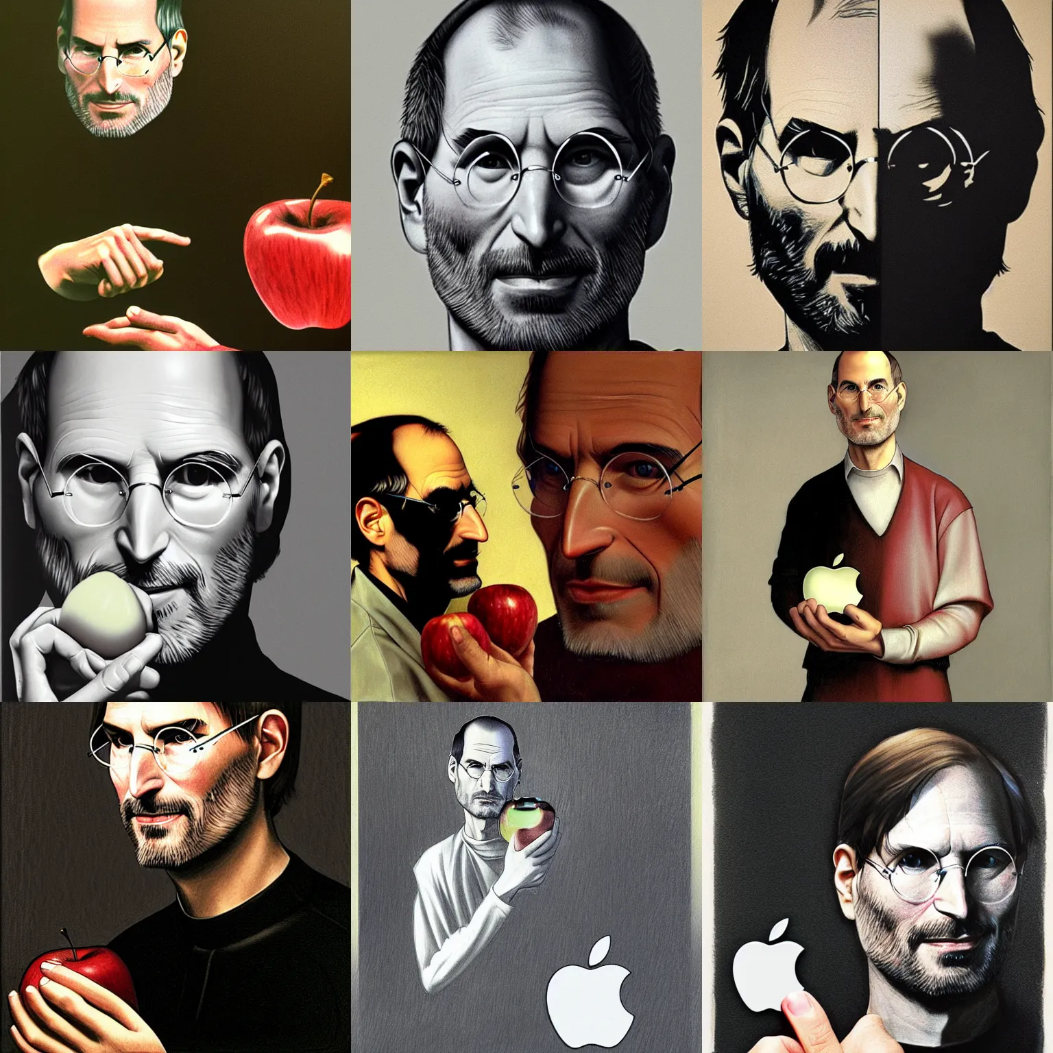 Prompt: steve jobs, holding an apple, avgn drawn by caravaggio